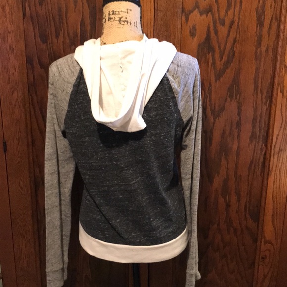 PINK Victoria’s Secret Colorblock Logo Hoodie Heathered Black - Picture 3 of 7